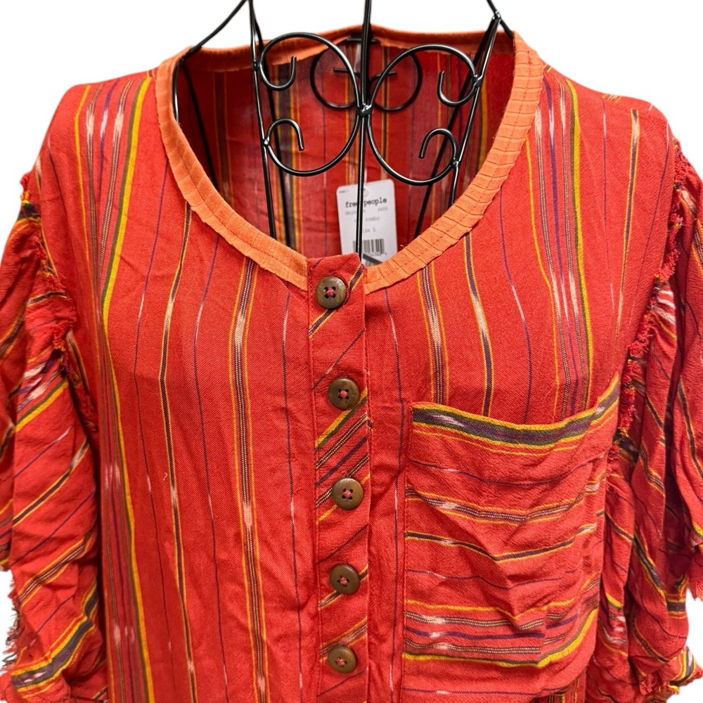 NWT Free People Red Orange Striped Tiered Ruffle Maxi Dress - Picture 3 of 8